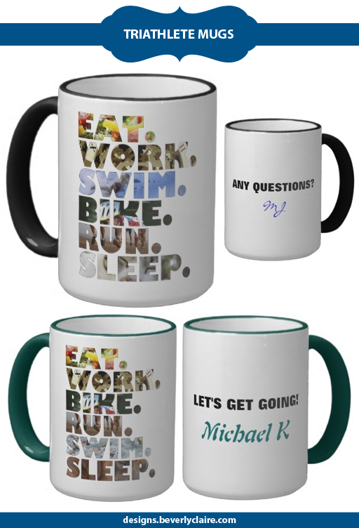 Mugs for the triathlete by Beverly Claire Designs